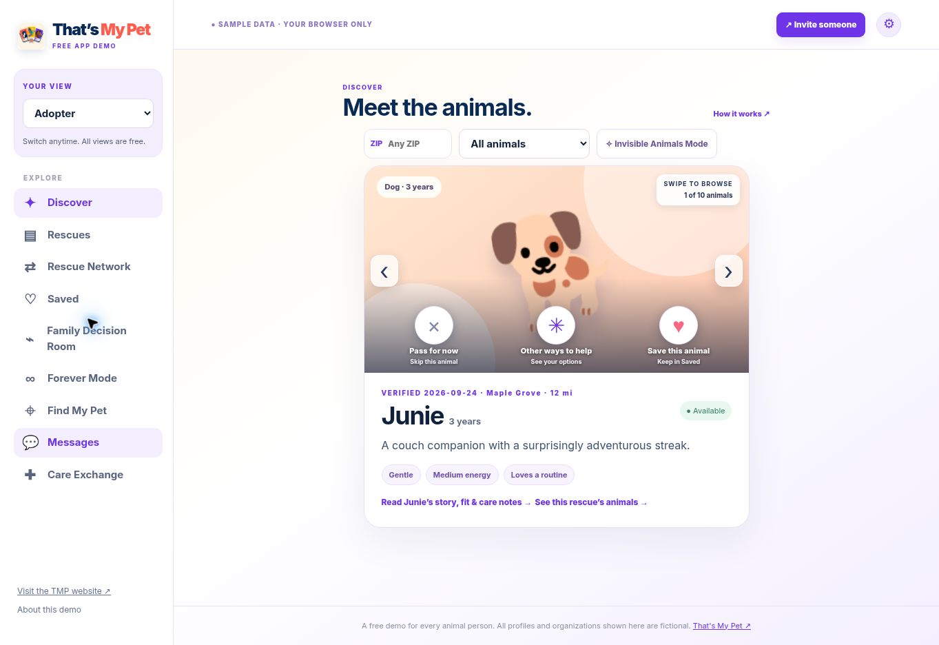 That’s My Pet current public app demo